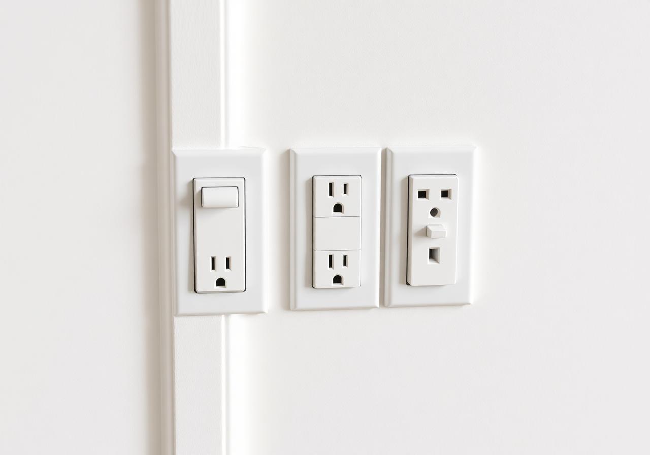 Newly installed electrical outlets and switch plates in a Macon home after professional electrical service.